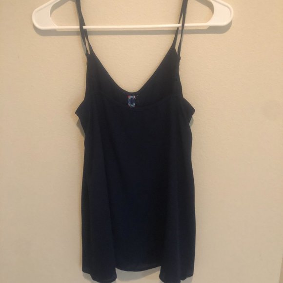 Navy Spaghetti Strap Flowy Top w/Braided Trim Accent - Picture 2 of 6